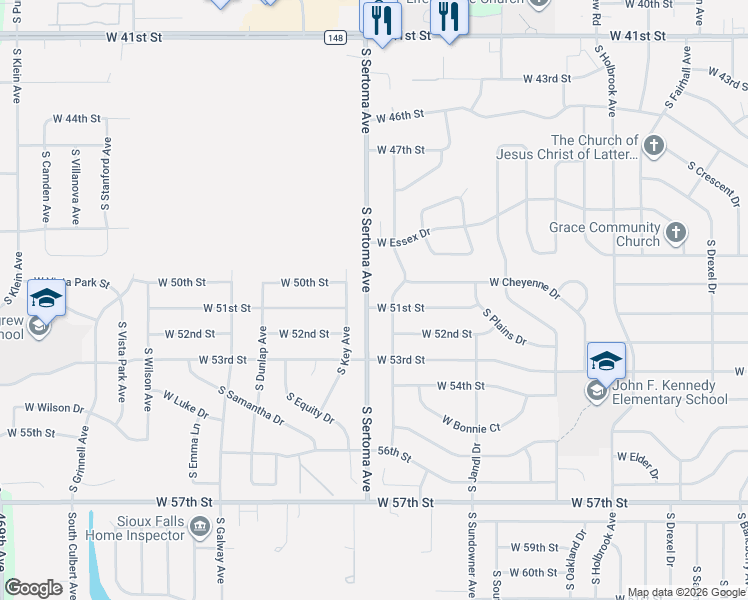 map of restaurants, bars, coffee shops, grocery stores, and more near 4339-4367 S Plateau Trail in Sioux Falls