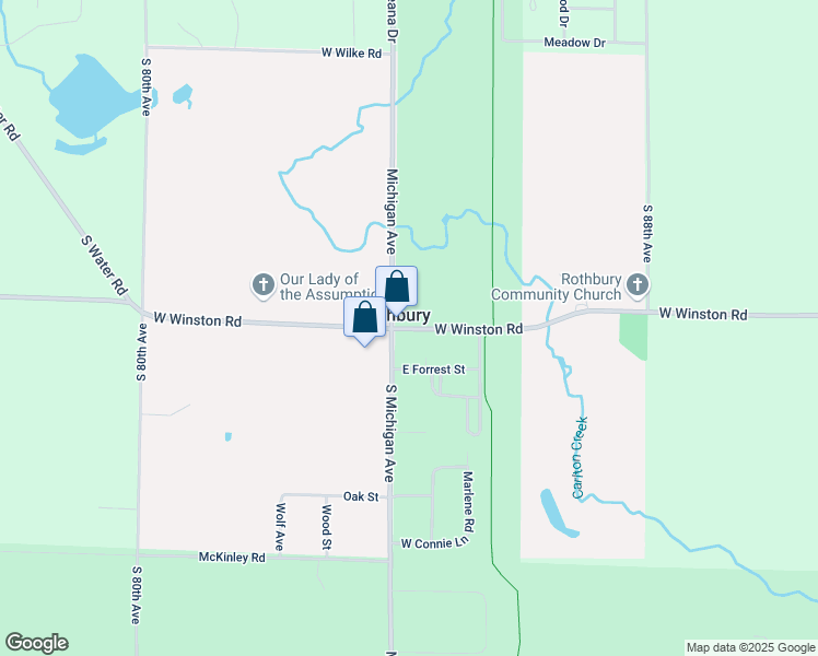 map of restaurants, bars, coffee shops, grocery stores, and more near 2768 West Winston Road in Rothbury