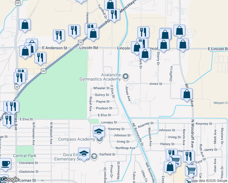map of restaurants, bars, coffee shops, grocery stores, and more near 1240 Alameda Avenue in Idaho Falls