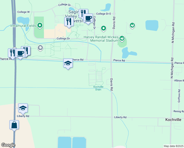 map of restaurants, bars, coffee shops, grocery stores, and more near 2207 Pierce Rd in Saginaw Charter Township