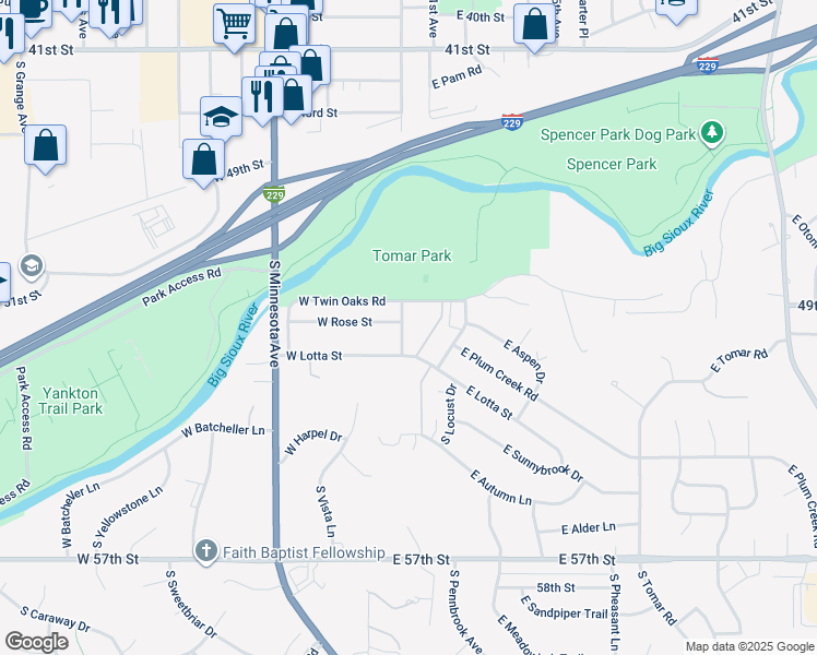 map of restaurants, bars, coffee shops, grocery stores, and more near 4000 South Phillips Avenue in Sioux Falls