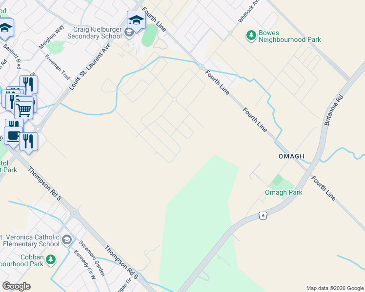 map of restaurants, bars, coffee shops, grocery stores, and more near 1463 Hollinger Crescent in Milton