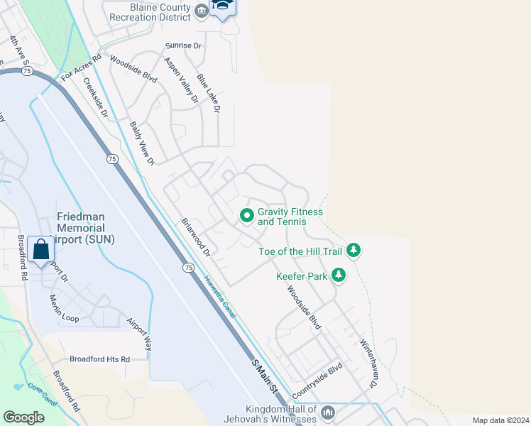 map of restaurants, bars, coffee shops, grocery stores, and more near 1011 Copper Ranch Lane in Hailey
