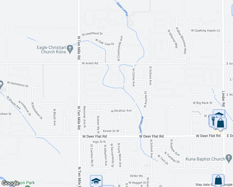 map of restaurants, bars, coffee shops, grocery stores, and more near 1899 North Pingo Avenue in Kuna