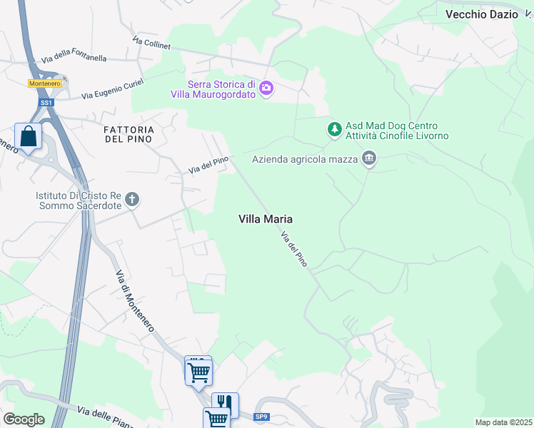 map of restaurants, bars, coffee shops, grocery stores, and more near 152 Via del Pino in Villa Maria