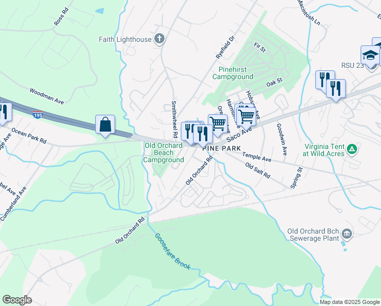 map of restaurants, bars, coffee shops, grocery stores, and more near 9b Ocean Park Road in Old Orchard Beach