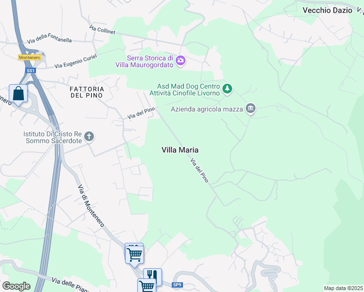 map of restaurants, bars, coffee shops, grocery stores, and more near 152 Via del Pino in Villa Maria