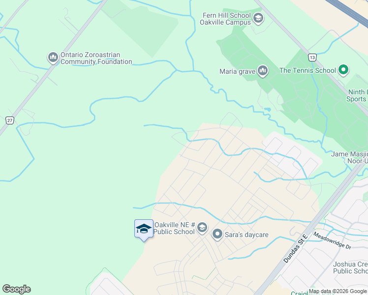 map of restaurants, bars, coffee shops, grocery stores, and more near 3326 Dove Drive in Oakville
