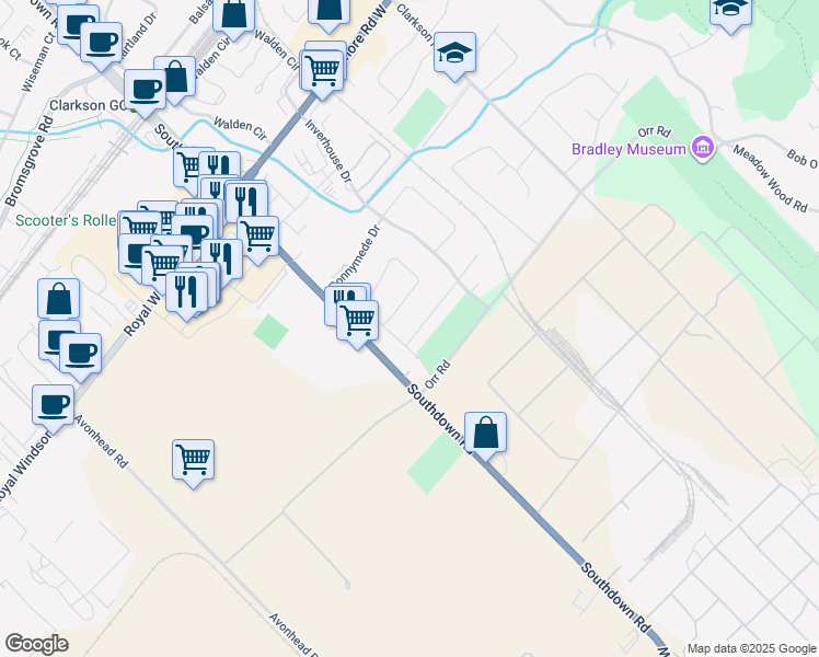 map of restaurants, bars, coffee shops, grocery stores, and more near 1999 Carrera Lane in Mississauga
