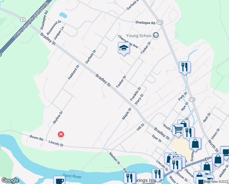map of restaurants, bars, coffee shops, grocery stores, and more near 176 Maine 5 in Saco