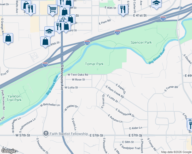 map of restaurants, bars, coffee shops, grocery stores, and more near 4000-4064 South Phillips Avenue in Sioux Falls