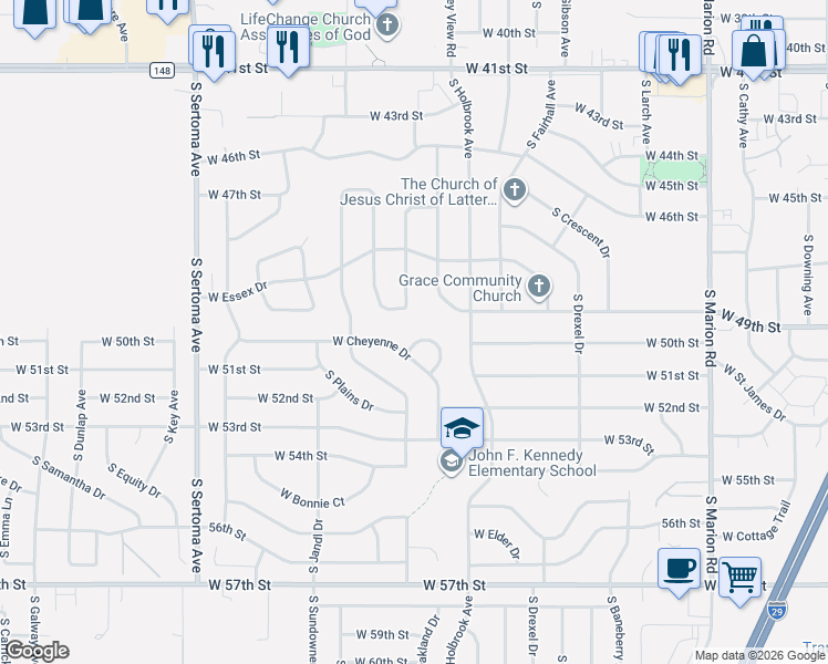 map of restaurants, bars, coffee shops, grocery stores, and more near 6100-6198 W Cheyenne Ct in Sioux Falls