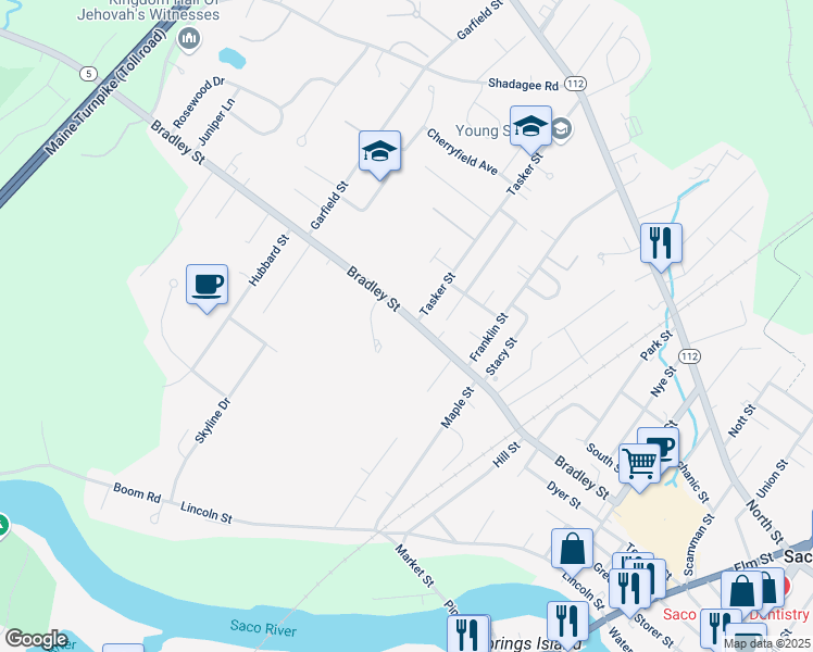 map of restaurants, bars, coffee shops, grocery stores, and more near 176 Maine 5 in Saco