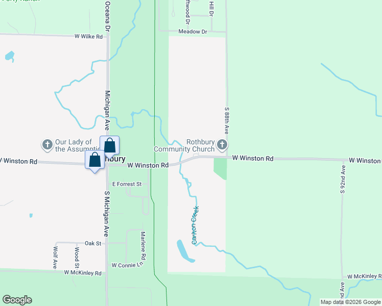 map of restaurants, bars, coffee shops, grocery stores, and more near 2510 West Winston Road in Rothbury