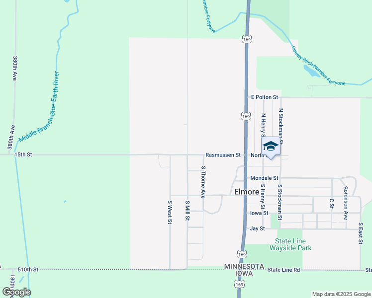 map of restaurants, bars, coffee shops, grocery stores, and more near 101 North Mill Street in Elmore