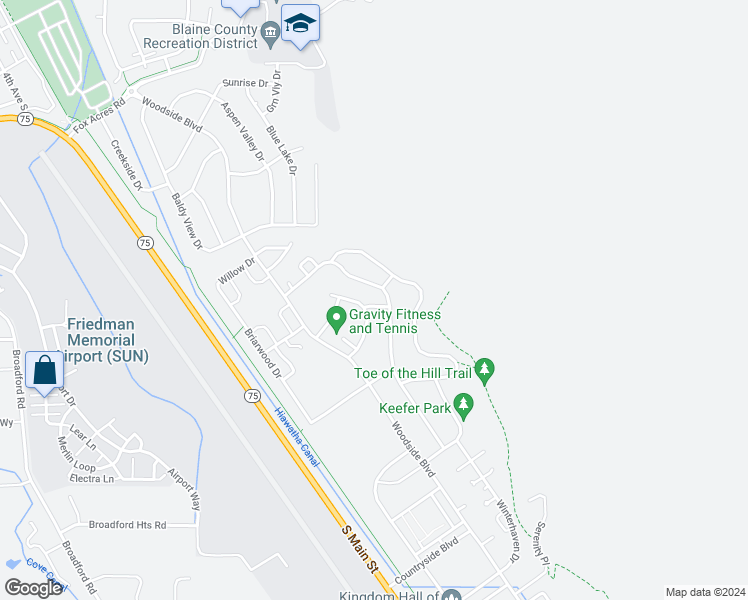 map of restaurants, bars, coffee shops, grocery stores, and more near 1011 Copper Ranch Lane in Hailey