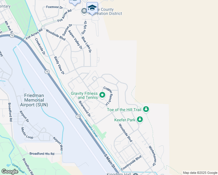 map of restaurants, bars, coffee shops, grocery stores, and more near 1011 Copper Ranch Lane in Hailey