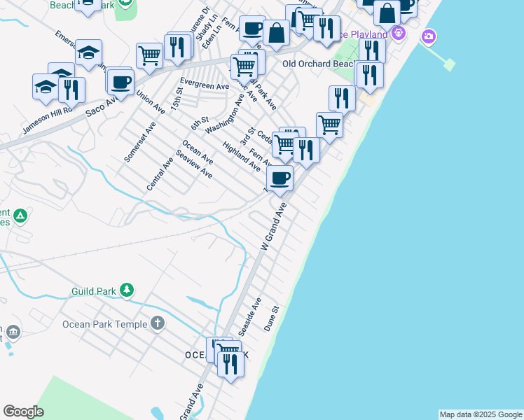 map of restaurants, bars, coffee shops, grocery stores, and more near 26 Odena Avenue in Old Orchard Beach
