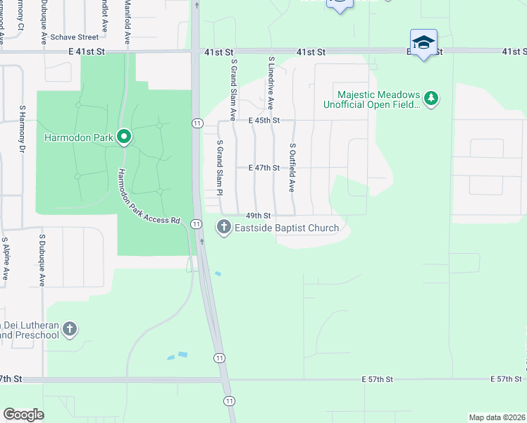 map of restaurants, bars, coffee shops, grocery stores, and more near East 49th Street in Sioux Falls