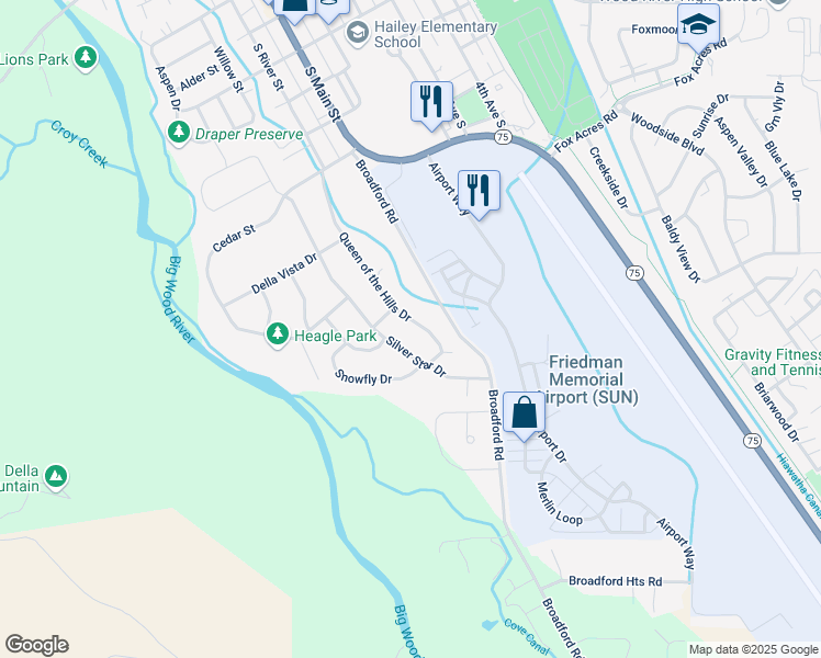 map of restaurants, bars, coffee shops, grocery stores, and more near 1197-1337 Queen of the Hills Dr in Hailey