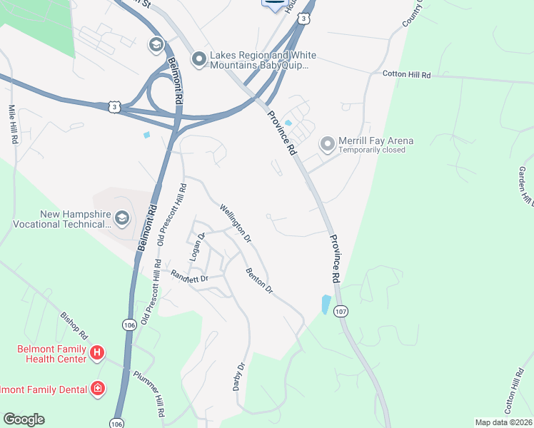 map of restaurants, bars, coffee shops, grocery stores, and more near 244 Benton Drive in Laconia
