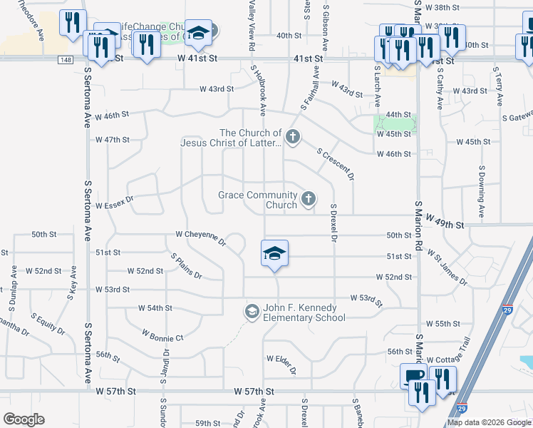 map of restaurants, bars, coffee shops, grocery stores, and more near 5998 West 50th Street in Sioux Falls