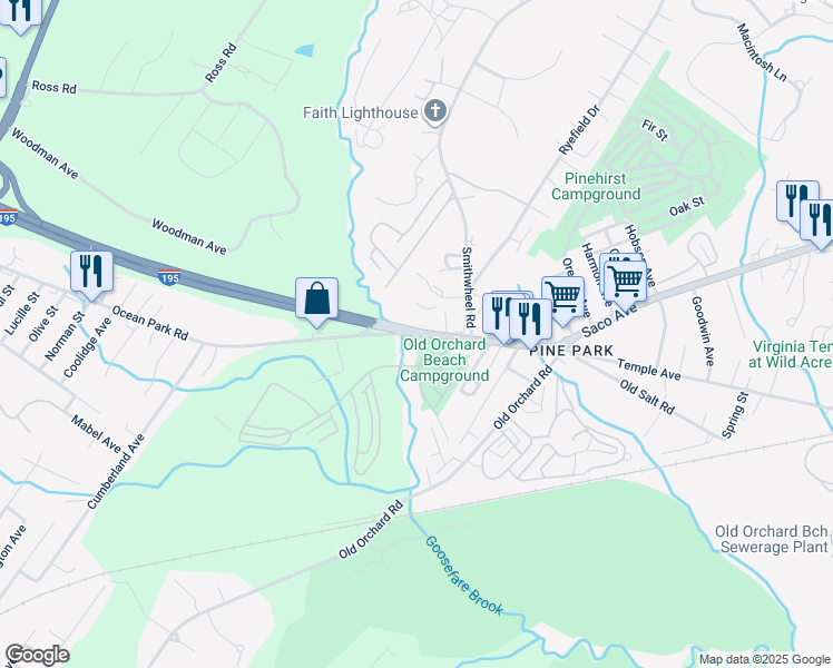 map of restaurants, bars, coffee shops, grocery stores, and more near 23 Ocean Park Road in Saco