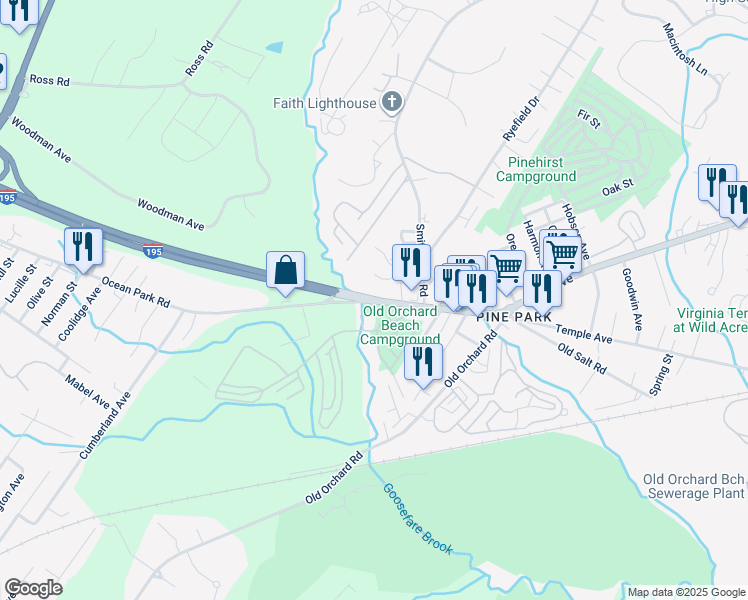 map of restaurants, bars, coffee shops, grocery stores, and more near 23-27 Ocean Park Road in Saco