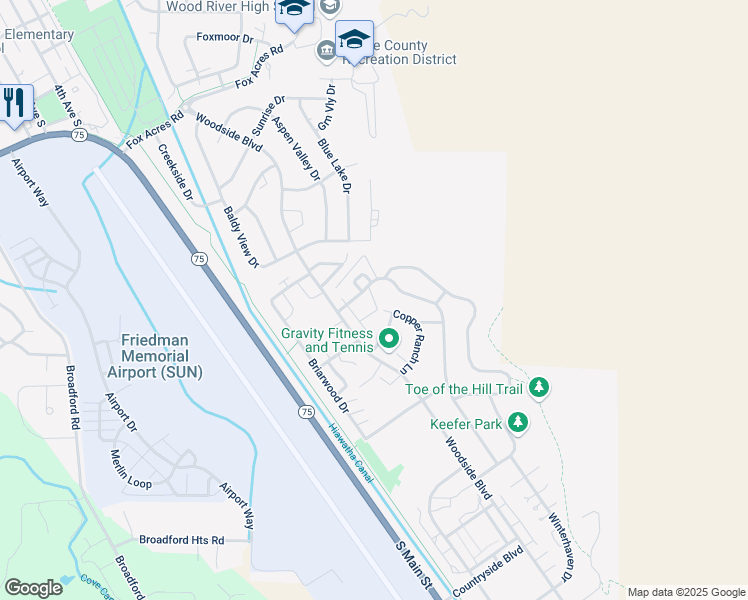 map of restaurants, bars, coffee shops, grocery stores, and more near 940 Winterhaven Drive in Hailey