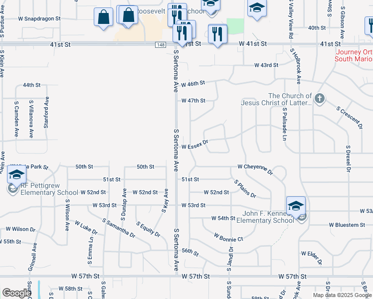 map of restaurants, bars, coffee shops, grocery stores, and more near 6801 West Essex Drive in Sioux Falls