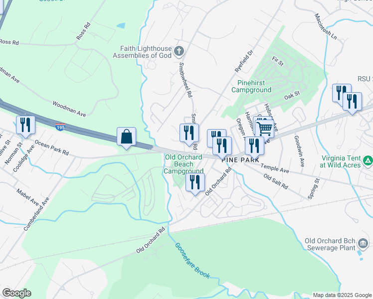 map of restaurants, bars, coffee shops, grocery stores, and more near 14A Ocean Park Road in Old Orchard Beach