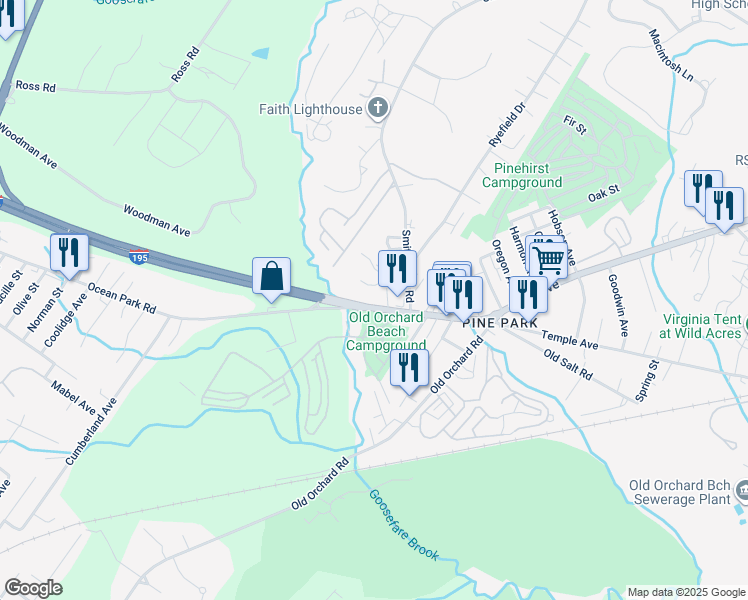 map of restaurants, bars, coffee shops, grocery stores, and more near 20 Ocean Park Road in Old Orchard Beach