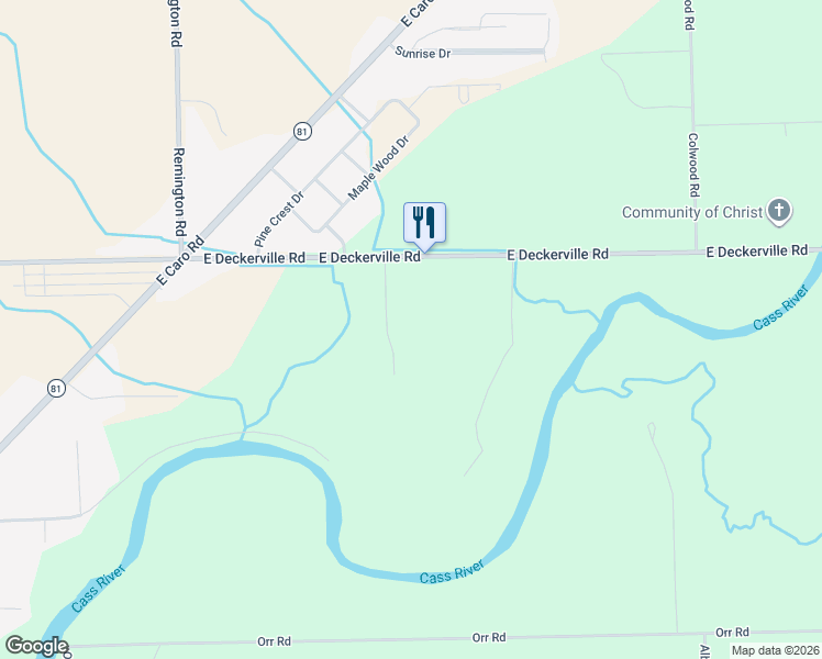 map of restaurants, bars, coffee shops, grocery stores, and more near 1470 Rivers Edge in Caro