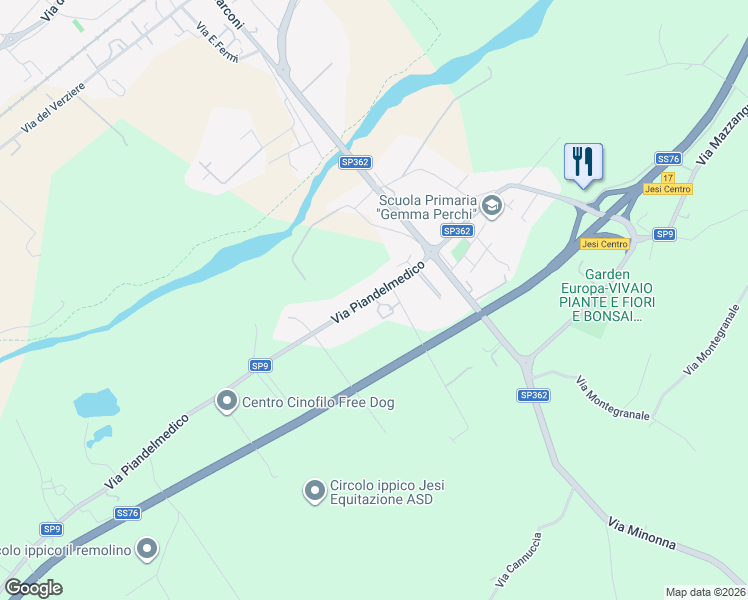 map of restaurants, bars, coffee shops, grocery stores, and more near 23 Via Piandelmedico in Jesi