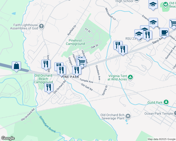 map of restaurants, bars, coffee shops, grocery stores, and more near 190 Saco Avenue in Old Orchard Beach