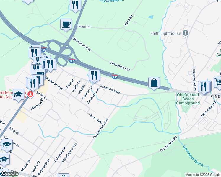 map of restaurants, bars, coffee shops, grocery stores, and more near 50 Maine 5 in Saco