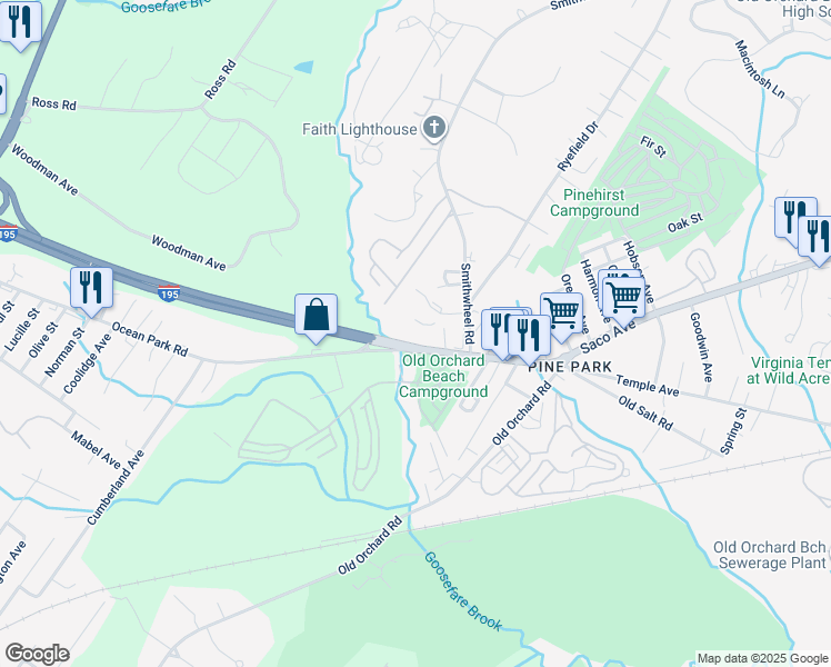 map of restaurants, bars, coffee shops, grocery stores, and more near 20 Ocean Park Road in Old Orchard Beach
