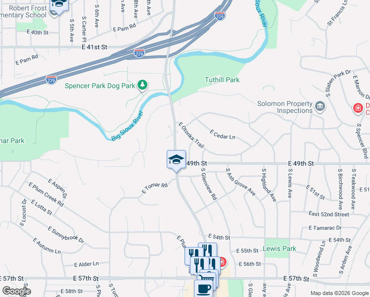 map of restaurants, bars, coffee shops, grocery stores, and more near 3800-4098 S Cliff Ave in Sioux Falls