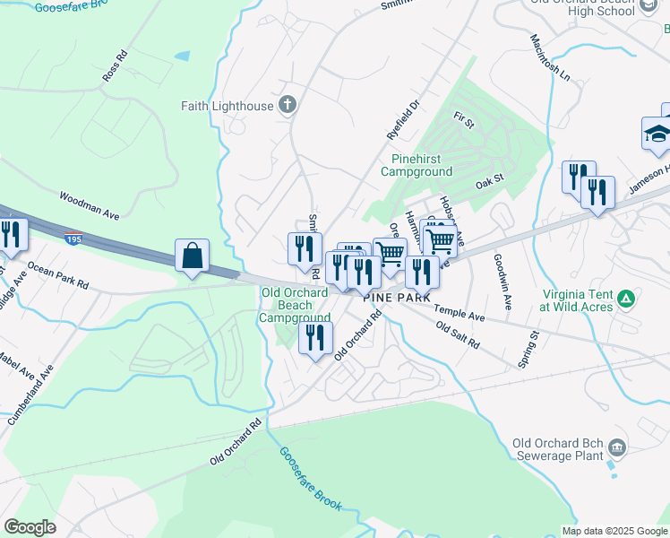 map of restaurants, bars, coffee shops, grocery stores, and more near 3 Ervin Avenue in Old Orchard Beach