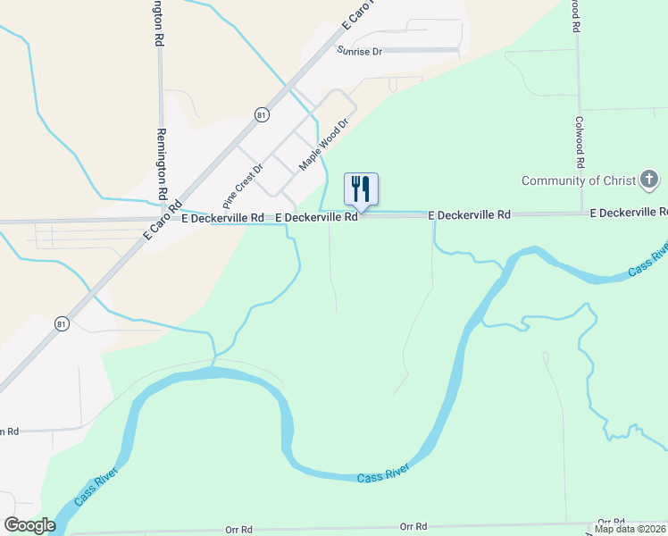 map of restaurants, bars, coffee shops, grocery stores, and more near 1470 Rivers Edge in Caro