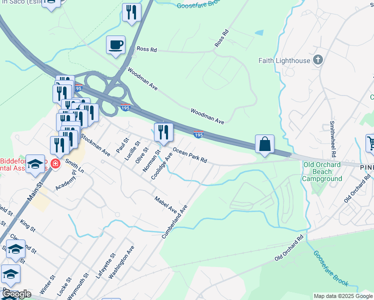 map of restaurants, bars, coffee shops, grocery stores, and more near 50 Maine 5 in Saco