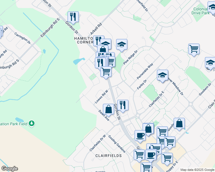 map of restaurants, bars, coffee shops, grocery stores, and more near in Guelph