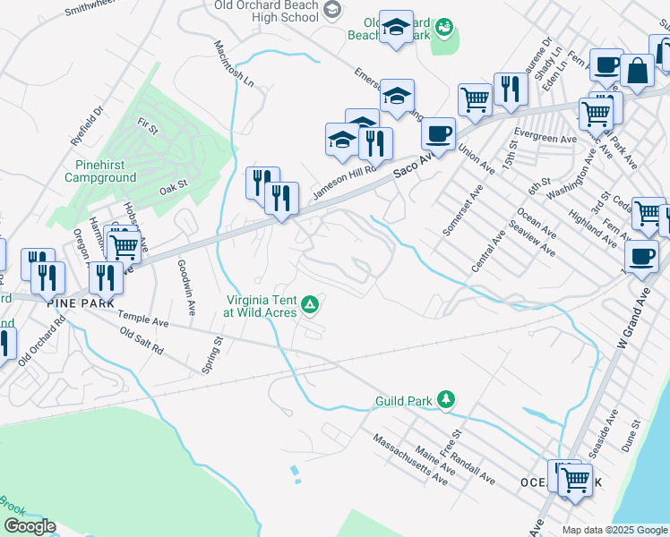 map of restaurants, bars, coffee shops, grocery stores, and more near 179 Saco Avenue in Old Orchard Beach