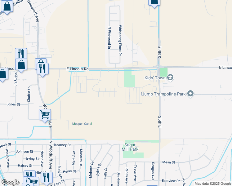 map of restaurants, bars, coffee shops, grocery stores, and more near 2174 East Lincoln Road in Idaho Falls