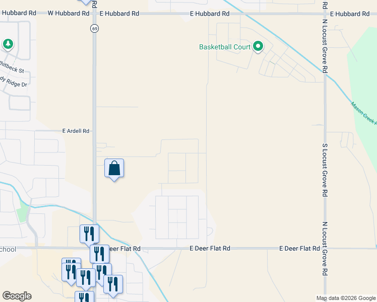 map of restaurants, bars, coffee shops, grocery stores, and more near 2075 East Rodeo Lane in Kuna