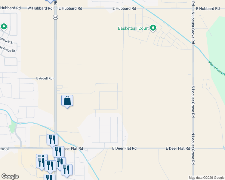 map of restaurants, bars, coffee shops, grocery stores, and more near 2075 East Rodeo Lane in Kuna