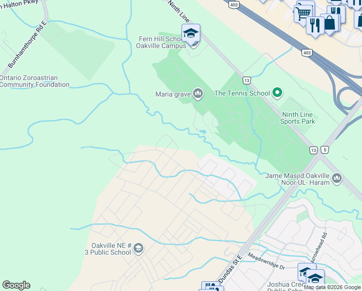map of restaurants, bars, coffee shops, grocery stores, and more near 1416 Ford Strathy Crescent in Oakville