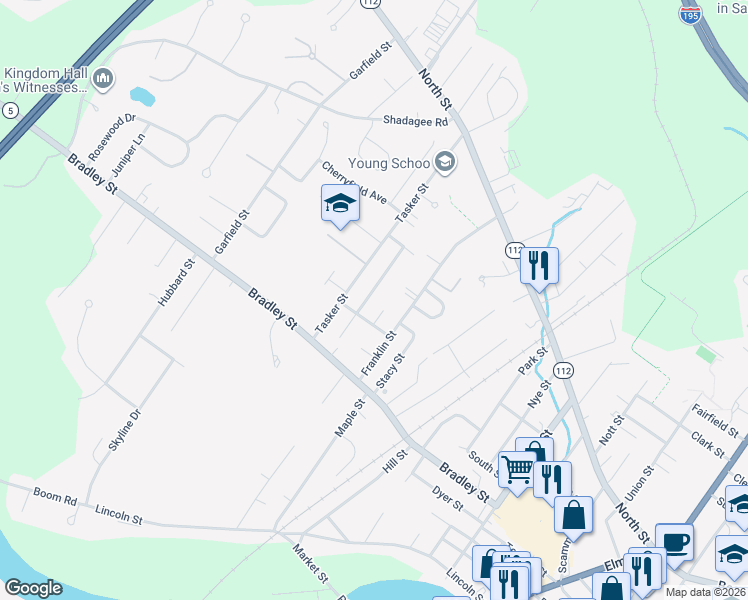 map of restaurants, bars, coffee shops, grocery stores, and more near 5 Norman Avenue in Saco