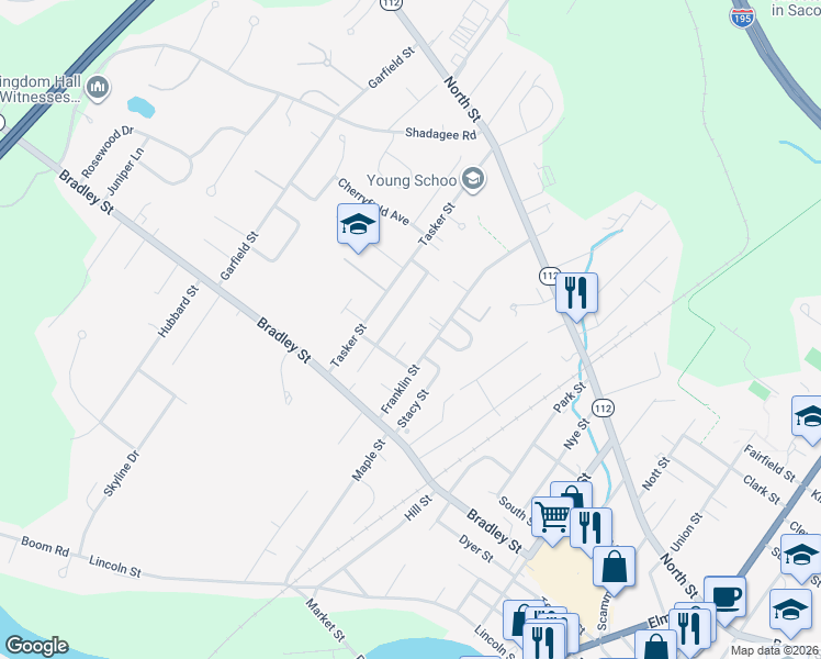 map of restaurants, bars, coffee shops, grocery stores, and more near 5 Norman Ave in Saco