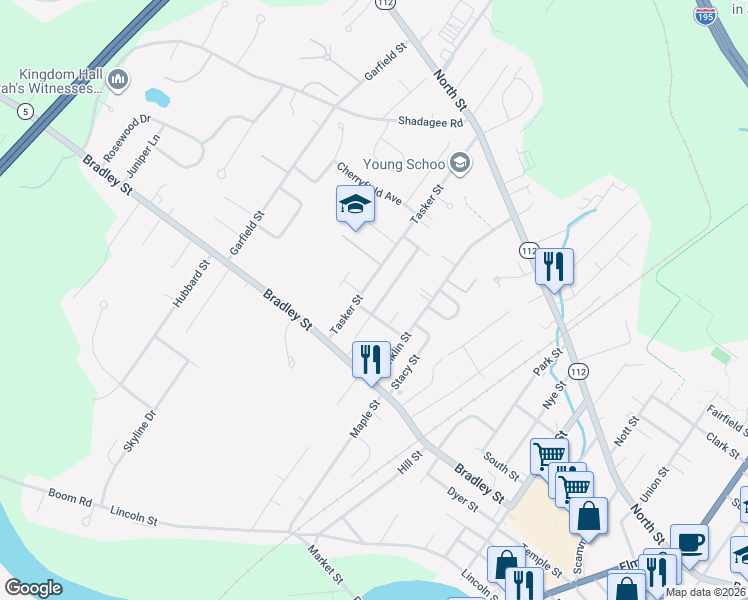 map of restaurants, bars, coffee shops, grocery stores, and more near 8 Tasker Street in Saco